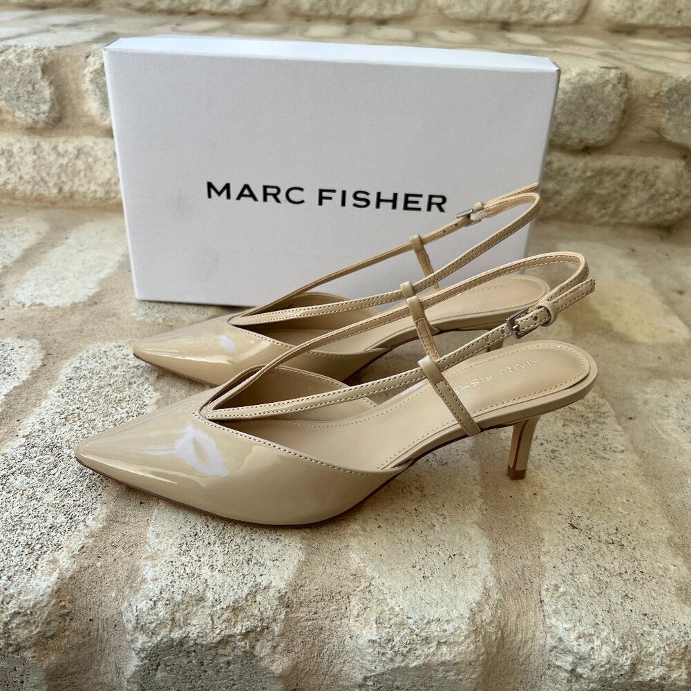 Marc Fisher Avila light natural nude kitten heels pointy slingback 8 NEW NWT